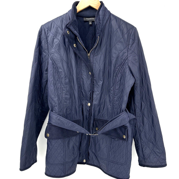 Talbots Jackets & Blazers - Talbots Jacket Womens Large Blue Full Zip Snap Belted Quilted Corduroy Pocket